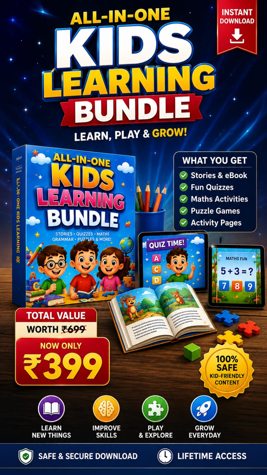 All-In-One Kids Learning Bundle – Learn, Play & Grow | Ages 4–9