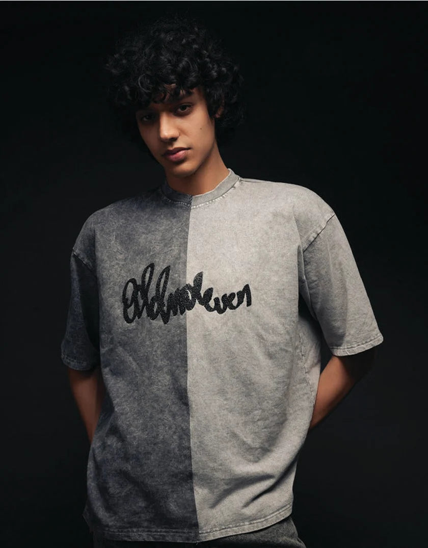 Half n Half T Shirt (Black-Grey)