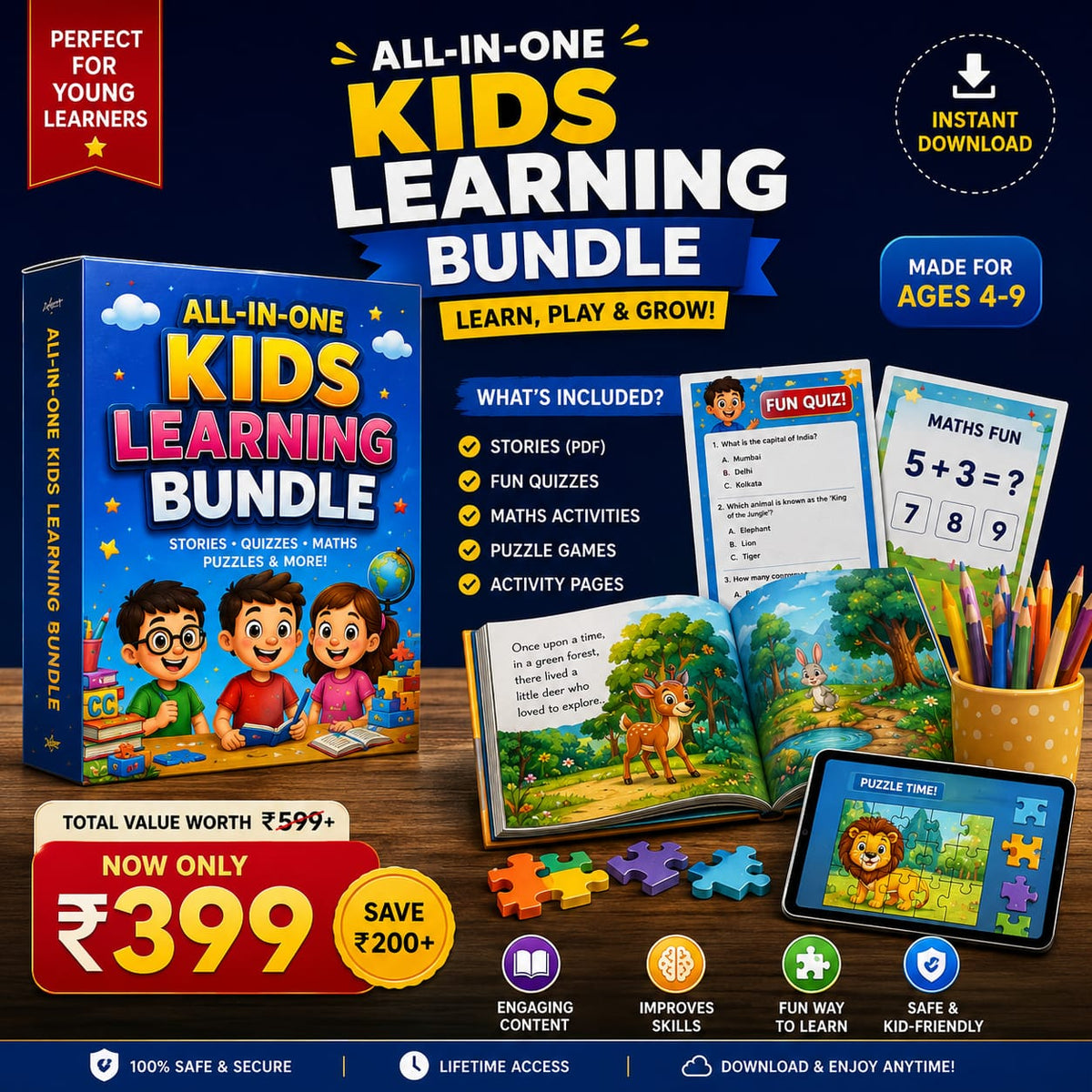 All-In-One Kids Learning Bundle – Learn, Play & Grow | Ages 4–9